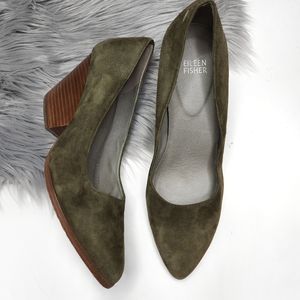 Eileen Fisher Olive Hawk Suede Pumps